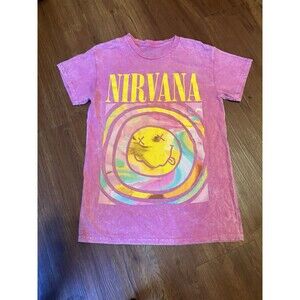 Nirvana Nevermind Smile Grunge Pink Tee Oversized Shirt S